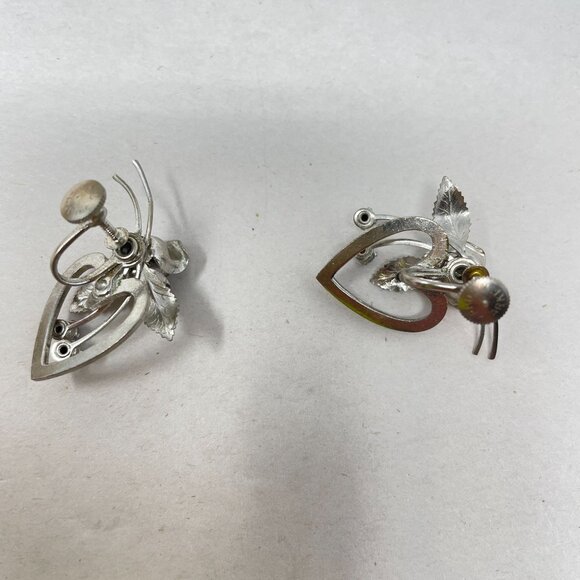 Vintage Karu Arke Floral Bracelet & Earrings Set Silver Tone Blue Rhinestones - Picture 6 of 12